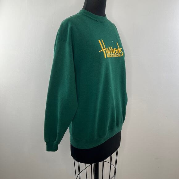 VTG Harrods Knightsbridge Green Yellow Sweatshirt Cotton Crew Neck Size Medium M - Picture 3 of 8